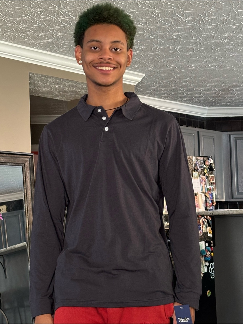 Long-Sleeve Polo Shirt in Black - Picture 2 of 6